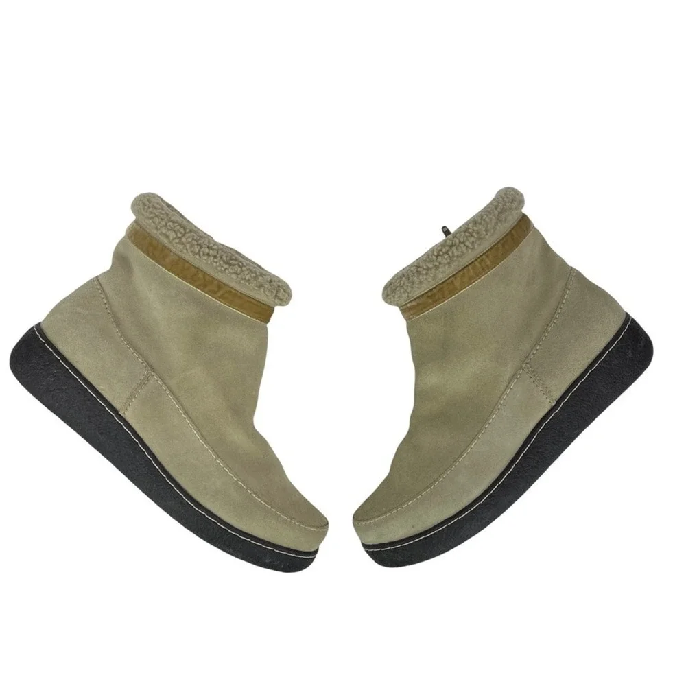 Land's End Womens Size 10 Cream Suede & Fleece Lined Winter Ankle Botties Boots